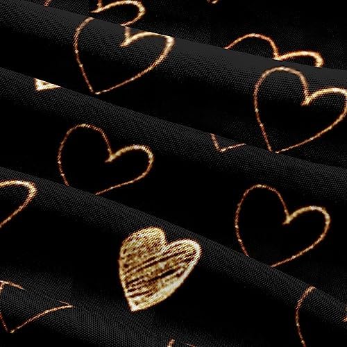 Queen Size Golden Hearts Duvet Cover with Pillowcases Gold Glitter Bed Set Black Bedding Comforter Cover for Gilrs Bedroom
