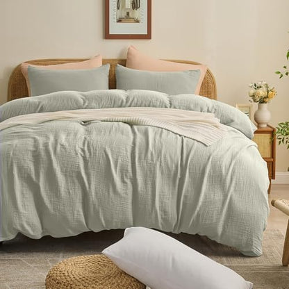 MEISHANG Muslin Duvet Cover Queen Size - 100% Organic Cotton