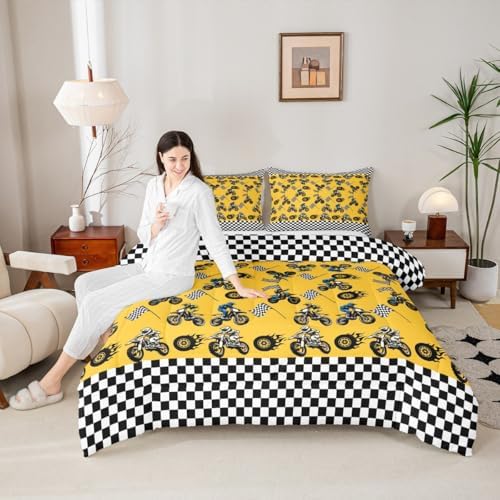 Feelyou Dirt Bike Kids Comforter Set King Size Racing Motocross Rider Bedding Set Extreme Sports Duvet Quilt for Kids Boys Girls Bedroom Motorbike Decor Motorcycle Microfiber Ultra Soft Breathable