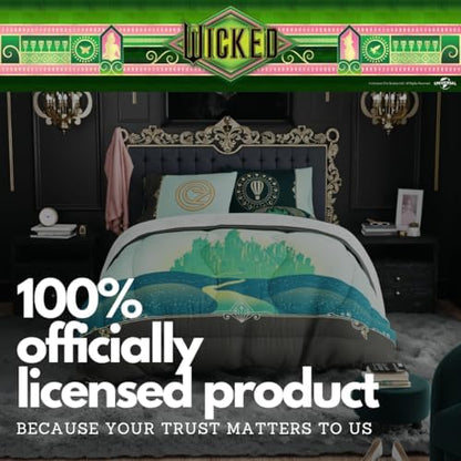 Collectibles Wicked Elphaba and Glinda Bedding 5 Piece Super Soft Reversible Comforter and Sheet Set, Queen, (Officially Licensed Product) By Franco