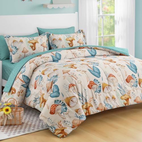 Dinjoy Girls Comforter Set 7 Pieces, Queen Size Colorful Ombre Rainbow Bedding Set, Bed in A Bag for Kid Teen Girls (1 Comforter, 1 Flat Sheet, 1 Fitted Sheet, 2 Pillow Shams, 2 Pillowcases)