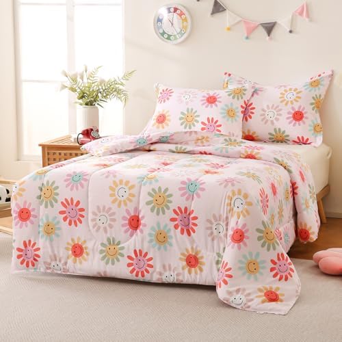 Yibeizi Floral Comforter Set Girls Twin Size Cute Patterned Bedding