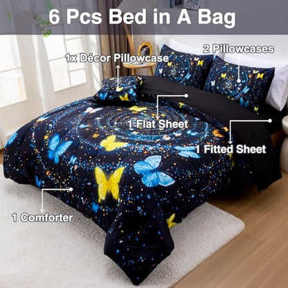A Nice Night Comforter Set, Galaxy Theme,Twin, Blue
