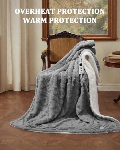 CAROMIO Heated Throw Blanket, Thick Tufted Sherpa Electric Blanket Throw