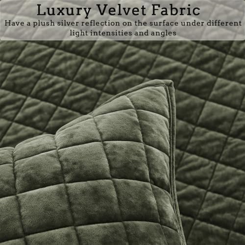 Quilt Set California King Size 106x118 Luxurious Velvet Bedding Sets with 2 Pillow Shams 20x36 3 Pieces Ultra Soft Quilted Bedspread Coverlet Comforter for All Season,Army Green