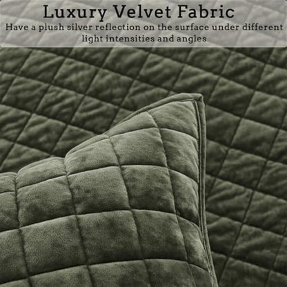 Quilt Set California King Size 106x118 Luxurious Velvet Bedding Sets with 2 Pillow Shams 20x36 3 Pieces Ultra Soft Quilted Bedspread Coverlet Comforter for All Season,Army Green