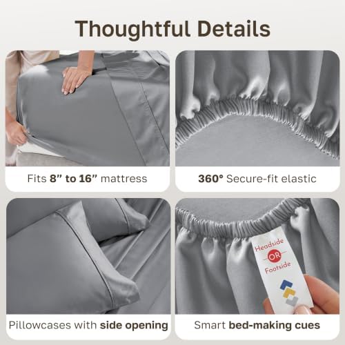 California Design Den Soft 100% Cotton Sateen Cali King Sheets, Slate Grey