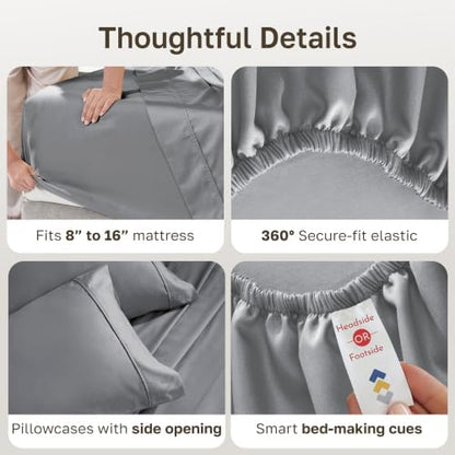 California Design Den Soft 100% Cotton Sateen Cali King Sheets, Slate Grey