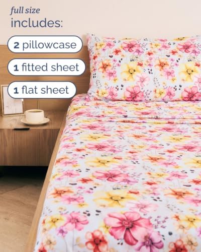 Full 4 Piece Floral Sheet Set - Soft, Breathable & Cooling - Sunset Blossom