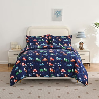 Yibeizi Car Kids Comforter Set for Boys Twin Navy Blue Bedding