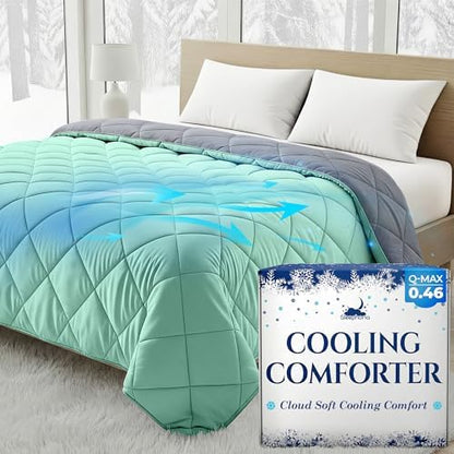 Cooling Comforter - BreezeWeave Cooling Blanket Full Size for Hot Sleepers & Deep Rest - Cloud Soft, Breathable, Ultra Durable, Easy Care, Reversible - 86 x 82 in (Mint Green & Dark Grey)