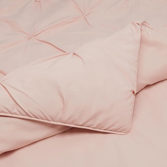 Amazon Basics 2-Piece All-Season Soft Down-Alternative Comforter Bedding Set, Pinch Pleat Design with Piped Edges, Twin/TwinXL, Blush