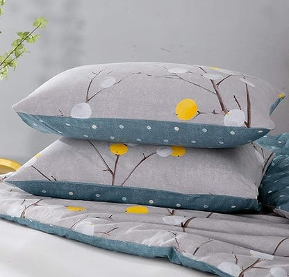 SLEEPBELLA Comforter Twin Size, 600 Thread Count Cotton Grey Branch with Yellow Turquoise Polka Dot Pattern Green Reversible Comforter Set,Down Alternative Bedding Set 2Pcs (Twin, Grey Branch)