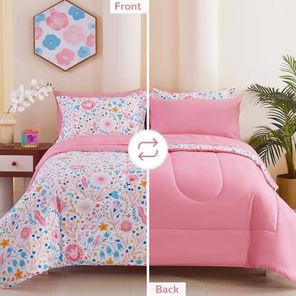 Viviland Kids Twin Bedding Sets, Girls Comforter, Floral