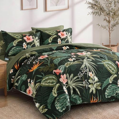 Queen Comforter Set - 7 Pieces Soft Floral Bed in a Bag Queen Bedding Sets