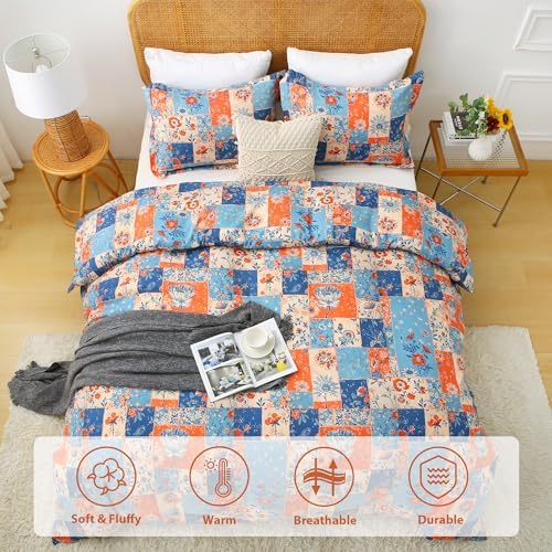 Mooreeke Floral Twin Size Comforter Sets, Montage Boho Vintage Floral Patterned Bedding for All Seasons, 2-Piece Vintage Bed in a Bag with Fluffy Quilted Reversible Comforter & Pillow Sham