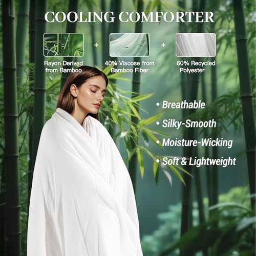 NEXHOME PRO 100% Viscose Derived from Bamboo Comforter Queen Size - Summer Cooling & Moisture-Wicking Bedding - All Season Lightweight Design - Natural Organic Queen Duvet Insert
