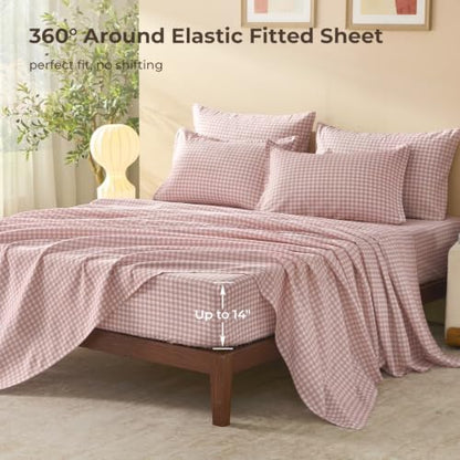 Litanika Blush Pink Gingham Twin/Twin XL Comforter Set 5 Pieces