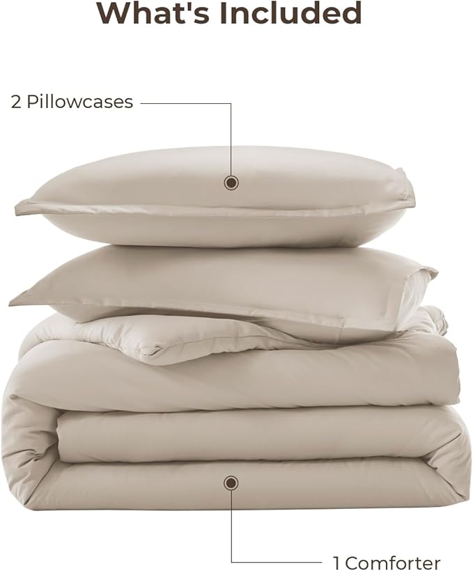 Litanika Oatmeal Comforter California King Size, 3 Pieces Cal King Lightweight Solid Bedding Comforter Set, All Season Fluffy Bed Set (104x96In Comforter & 2 Pillowcases)