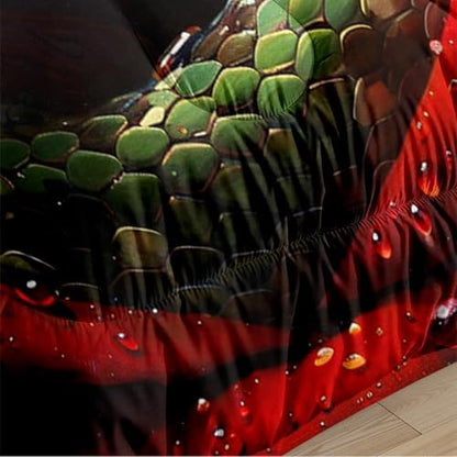 CCoutueChen Snake Roses Comforter Set Queen Size, Romantic Soft Microfiber Bedding Set for Women, Red Green Gothic Bedroom Decor, 90"x90"