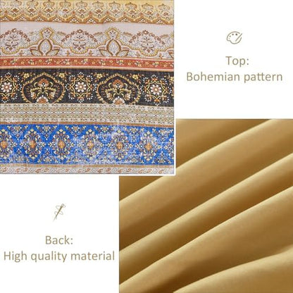 Cottolester Boho Full Comforter Set,Yellow Bohemian Striped Bed in a Bag