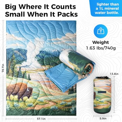 KingCamp Ultralight Camping Blanket, Wearable Packable Blanket,79"x57"