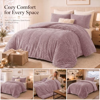 CozyLux Fleece Twin Comforter Set, 2 Piece Winter Warm Dusty Pink Bedding