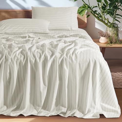 SONORO KATE 100% French Linen Queen Size Sheets Set,Natural Flax Bedding