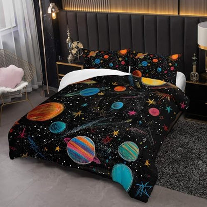 Outer Space Theme Comforter Set Queen for Kids，Space Bedding Queen Bed for Boys，with 1 Comforter with 2 Pillow Case