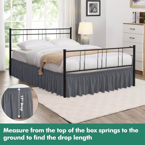 Wrap Around Full Size Bed Skirt Split Corners 17" Drop-Elastic Dust Ruffle