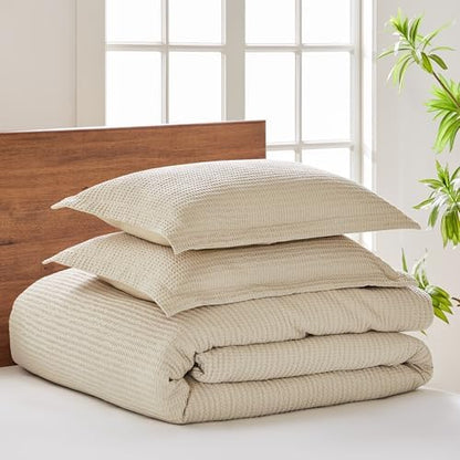 Levtex Home Cloud Waffle Twin/Twin XL Comforter Set (68x88in) with 1 Pillow Sham (26x20in) - Solid Waffle Cotton Texture - Taupe - 100% Cotton Twin Size Comforter Set - Soft, Pre-Washed
