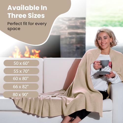Dalisa 100% Organic Turkish Cotton Throw Blanket Beige– GOTS Certified, Cozy, with Reusable Cotton Gift Bag – Perfect for Couch, Bed, and Home Decor – Boho Vintage Knit Alina