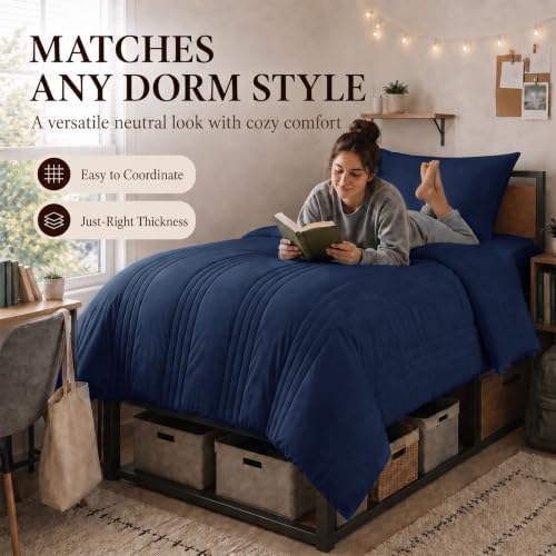 CozyLux Twin XL Comforter Set Navy Blue - 5 Pieces Complete Bedding Set