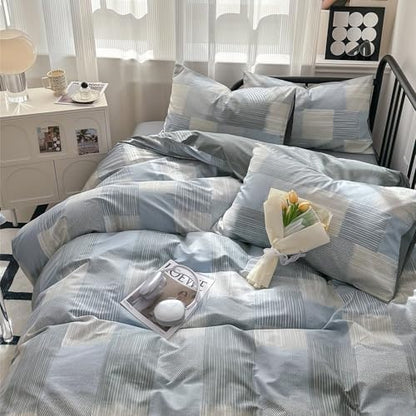 mixinni Twin XL Comforter Set Soft Aesthetic Blue Geometric Checkered Plaid Printed Bedding Comforter for Men Boys, 1 Soft Microfiber Reversible Comforter with 2 Pillowcases for All Seasons