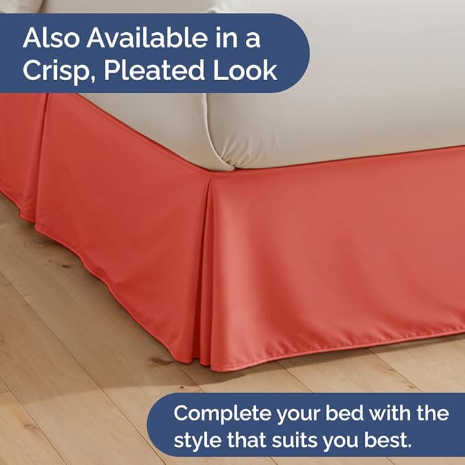 Bedskirt Twin Size Ruffle - 15 inch Drop Dust Ruffle Bed Skirt with Platform - Ultra-Soft, Easy Fit, Premium Hotel Quality - Wrinkle, Fade & Shrink Resistant - for Women, Men, Kids and Teens - Coral