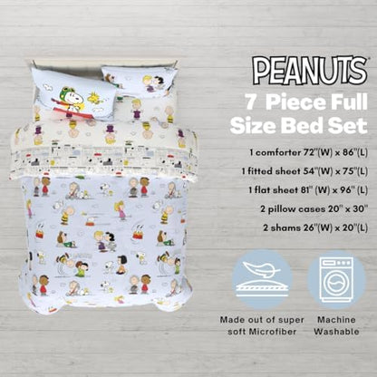 Franco Collectibles Peanuts Multi Character Bedding 7 Piece Super Soft Comforter and Sheet Set with Sham, Full, (100% Official Licensed Product)