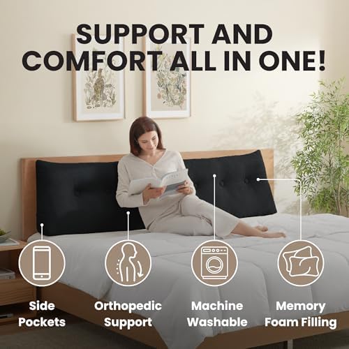 Arlee Memory Foam Headboard Pillow, Lumbar Support, Boucle, Black, Twin