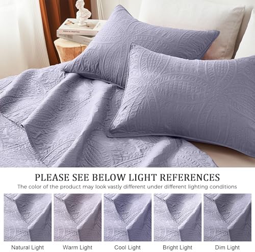 akkialla Lavender Full/Queen Quilt Set,Ultrasonic Lightweight Bedspread Coverlet for Modern Minimalist Bedroom,Soft Microfiber Coin Pattern Bedding,3-Piece (1 Quilt,2 Pillow Shams)