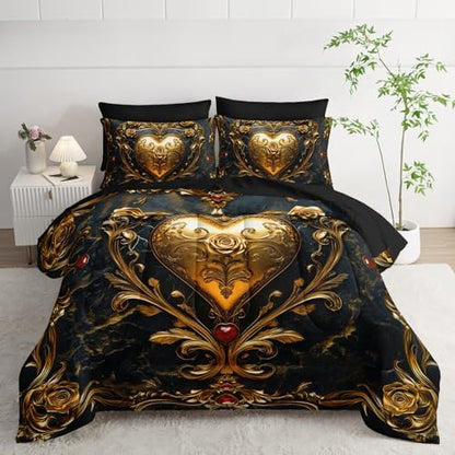 King Size Heart Comforter Set, 7 Piece (1 Comforter, 1 Flat Sheet, 1 Fitted Sheet, 2 Pillowcase and 2 Pillow Sham)