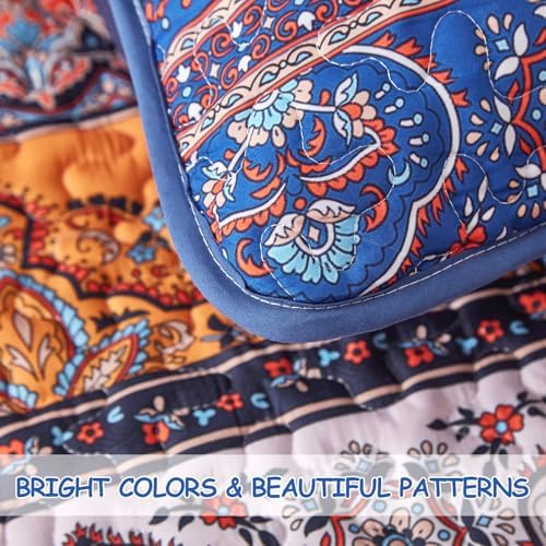 WONGS BEDDING Boho Twin Quilt Set, 2 Pieces Bedspread Bedding, Blue Orange