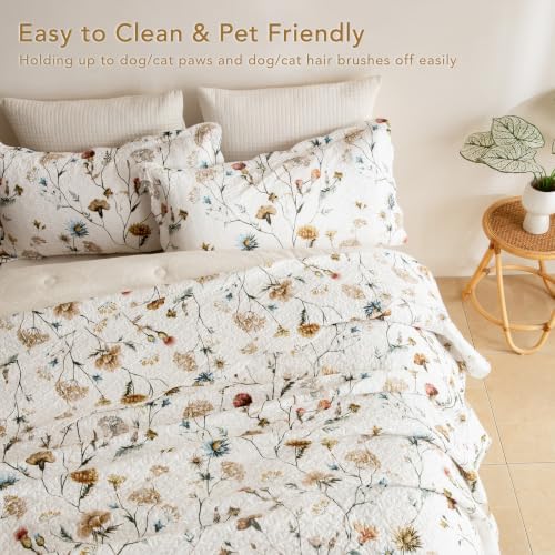 Lady Ann Vintage Wild Floral Oversized King Bedspread 120x120, 3 Pcs 100% Cotton California King Quilt Set Lightweight Farmhouse Quilted Coverlet, Ultra-Soft Bed Cover for All Season