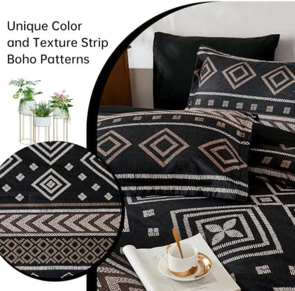 Yiran Boho Comforter Set Queen Size, 7 Pieces Aztec Black Bed in a Bag