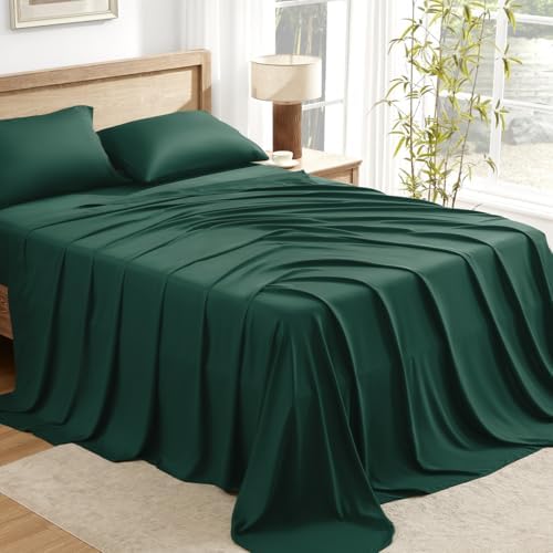 Andency Queen Sheets Set 100% Viscose Derived from Bamboo, Emerald Green