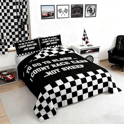 Castle Fairy Comforter Set Queen Size Black and White Bedding Set for Kids Boys Girls Bedroom Decoration Racing Car Bed Duvet Insert Extreme Sports Theme Comforter with 2 Pillowcase