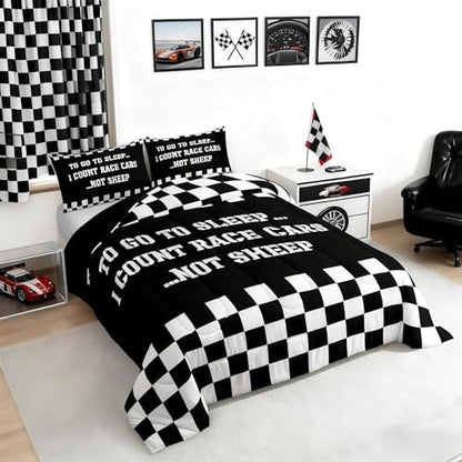 Castle Fairy Comforter Set Queen Size Black and White Bedding Set for Kids Boys Girls Bedroom Decoration Racing Car Bed Duvet Insert Extreme Sports Theme Comforter with 2 Pillowcase