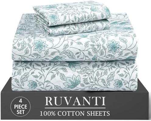 RUVANTI 100% Cotton Twin XL Sheets, Percale Twin XL Set, Wildflower Nest