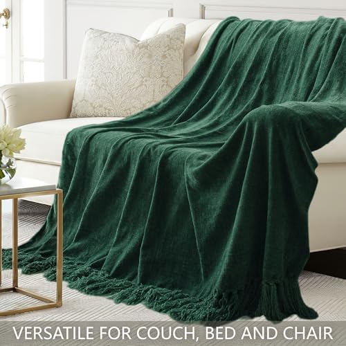 Chenille Throw Blanket for Couch 60" x 80" Twin, Dark Green