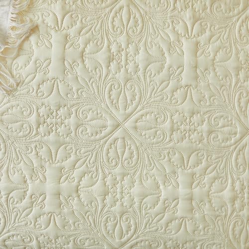 Ruffles Quilt Set Queen Size 96 * 96in - 3 Pieces Solid Shabby Chic Farmhouse Ruffled Bedding Rustic Coverlet Lightweight Fluffy Summer Oversized Bedspread with Shams for Women Men Light Yellow