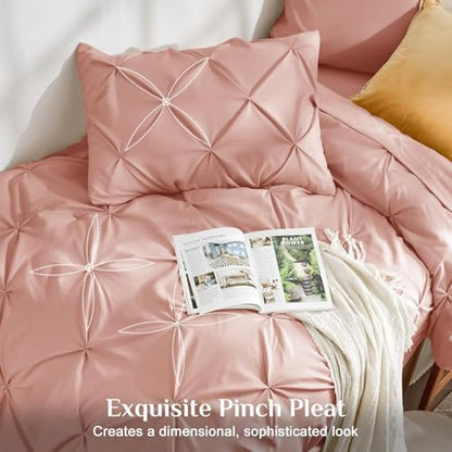JOLLYVOGUE Twin XL Comforter Set 5 Pieces - Bed in a Bag Twin XL for All Season, Pintuck Bedding Comforter Sets with Comforter, Flat Sheet, Fitted Sheet and Pillowcases & Shams, Rose Brown