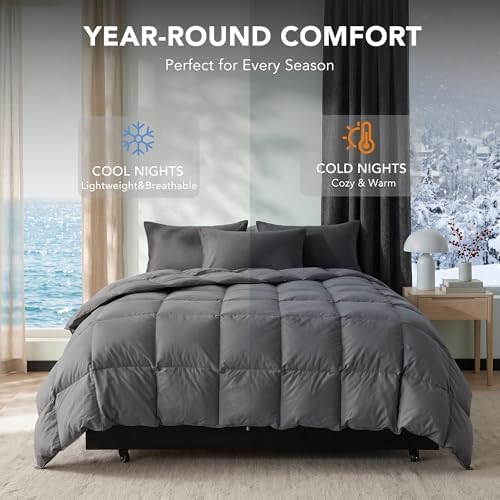 Down Fiber Comforter King Size, Lightweight Summer Duvet Insert Grey